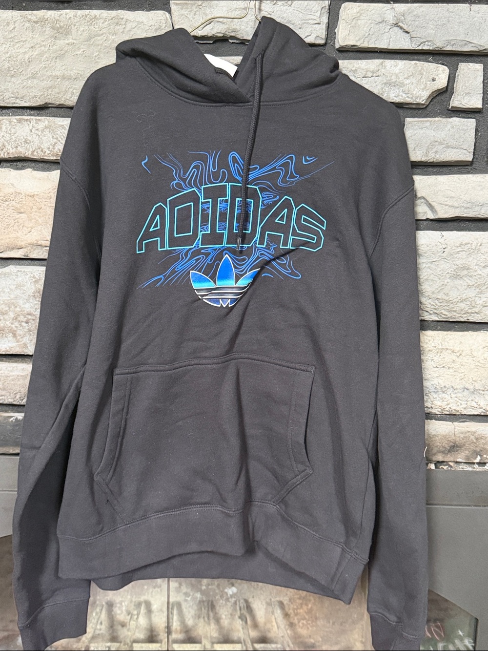 adidas Black Hoodie with Teal and Blue Logo